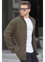 Madmext Khaki High Neck Pocket Knitwear Cardigan 6815