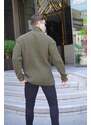 Madmext Khaki High Neck Pocket Knitwear Cardigan 6815