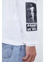Bavlněné tričko s dlouhým rukávem Lacoste bílá barva, s potiskem