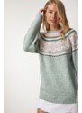 Happiness İstanbul Women's Nile Green Patterned Comfort Knitwear Sweater