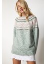 Happiness İstanbul Women's Nile Green Patterned Comfort Knitwear Sweater