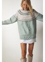 Happiness İstanbul Women's Nile Green Patterned Comfort Knitwear Sweater