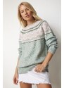 Happiness İstanbul Women's Nile Green Patterned Comfort Knitwear Sweater