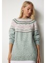 Happiness İstanbul Women's Nile Green Patterned Comfort Knitwear Sweater