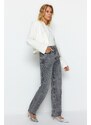 Trendyol antracitové vysoké pasy dlouhé rovné džíny