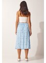 Happiness İstanbul Women's Sky Blue Patterned Viscose Skirt with a Slit