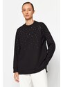 Trendyol Black Stone Detailed Knitted Tunic with slits at the sides