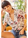 Olalook Women's Ecru Mixed Floral Bat Viscose Shirt