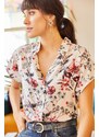 Olalook Women's Ecru Mixed Floral Bat Viscose Shirt