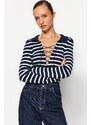 Trendyol Navy Blue Striped Knitwear Bodysuit