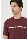 Bavlněné tričko Armani Exchange vínová barva, s aplikací