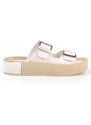 Capone Outfitters Capone Double Straps Belt with Buckle. White Wedge Heel. White Women's Slippers.