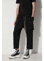 Bavlněné kalhoty Rick Owens černá barva, široké, medium waist