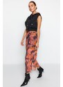 Trendyol Orange Patterned Maxi Length Lace Detail Tulle Stretch Knitted Skirt