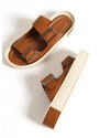Capone Outfitters Capone Double Straps Belt with Buckle and Green Wedge Heel Taba Women's Slippers.