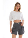 BİKELİFE Gray High Waist Flexible Denim Shorts With Pocket.