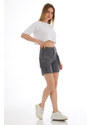 BİKELİFE Gray High Waist Flexible Denim Shorts With Pocket.