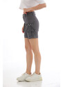 BİKELİFE Gray High Waist Flexible Denim Shorts With Pocket.