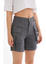 BİKELİFE Gray High Waist Flexible Denim Shorts With Pocket.