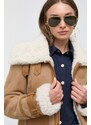 Kožená bunda MICHAEL Michael Kors dámská, béžová barva, přechodná