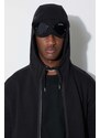 Bavlněná mikina C.P. Company Diagonal Raised Fleece Zipped Goggle Hoodie pánská, černá barva, s kapucí, hladká, 15CMSS082A005086W