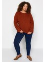 Trendyol Curve Brown Sleeve Button Detailed Knitwear Sweater