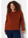 Trendyol Curve Brown Sleeve Button Detailed Knitwear Sweater