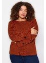 Trendyol Curve Brown Sleeve Button Detailed Knitwear Sweater