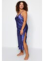 Trendyol Curve Weave Satin Nightgown With Indigo Lace Detail