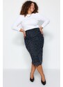 Trendyol Curve Black Polka Dot Tulle Knitted Skirt