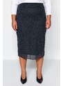 Trendyol Curve Black Polka Dot Tulle Knitted Skirt