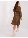 Fashionhunters Hnědočerné šaty s leopardím vzorem s páskem