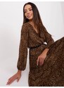 Fashionhunters Hnědočerné šaty s leopardím vzorem s páskem