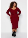 Trendyol Curve Claret Red Knitwear Dress with Binding Detail and Buttons at the Waist