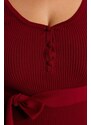 Trendyol Curve Claret Red Knitwear Dress with Binding Detail and Buttons at the Waist