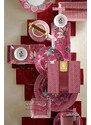 Pip Studio dárková sada 2 misek s hůlkami Flower Festival Oriental, tmavě růžová