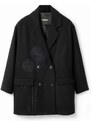 Kabát Desigual dámský, černá barva, přechodný, dvouřadový