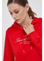 Bavlněná mikina Tommy Hilfiger dámská, červená barva, s kapucí, s aplikací