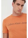 Bavlněné tričko Calvin Klein Jeans oranžová barva, s potiskem