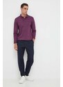 Bavlněné tričko s dlouhým rukávem Calvin Klein fialová barva