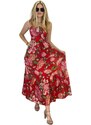 Letní šaty na ramínka s nabíranou sukní 2331069-2 - červené