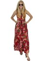 Letní šaty na ramínka s nabíranou sukní 2331069-2 - červené