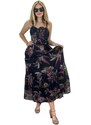 Letní šaty na ramínka s nabíranou sukní 2331069-1 - černé