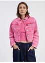 Tmavě růžová dámská crop top džínová bunda Pieces Liv - Dámské