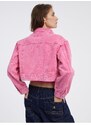 Tmavě růžová dámská crop top džínová bunda Pieces Liv - Dámské