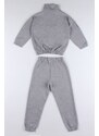 zepkids Girl's Gray Colored Just Do Printed Tracksuit Set with Pockets, Zipper and Elastic Waist.