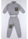 zepkids Girl's Gray Colored Just Do Printed Tracksuit Set with Pockets, Zipper and Elastic Waist.