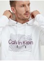 Bavlněná mikina Calvin Klein pánská, bílá barva, s kapucí, s potiskem