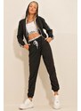 Trend Alaçatı Stili Women's Black Striped Triple Tracksuit Set
