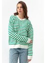 Lafaba Women's Green Gold Buttons Striped Knitwear Cardigan